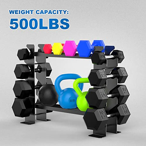 Image of JX FITNESS 2 Tier Dumbbell Rack Stand, Steel Weight Rack for Home Gym Dumbbell Storage, Rack Only, (500LBS Weight Capacity, 20.50 x 8.50 x 27.00 inches)