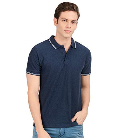 Image of AWG ALL WEATHER GEAR Men's Regular Fit Cotton Polo T-Shirt ( Navy Melange , Small )