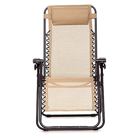 Image of AmazonBasics Zero Gravity Reclining Lounge Portable Chair (Beige, Fabric & Steel)