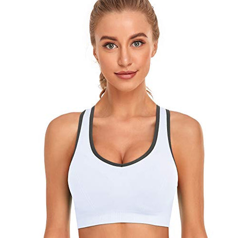 Image of GXXGE Padded Racerback Sports Bras for Women High Impact Workout Yoga Gym Activewear Fitness Bra Black White Small