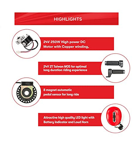 Image of Geekay Unisex Aluminium 24 Volt 250 PMDC 8 Magnet Pedal Assist Motor DIY Electric Mountain Bike Conversion (17", Tubular Wheels, Multicolor, No Battery & Charger in this kit).