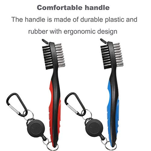 Image of Borogo Golf Club Brush Groove Cleaner, 2-Pack Golf Club Brush and Club Groove Cleaner 2 Ft Retractable Zip-line and Aluminum Carabiner Cleaning Tools
