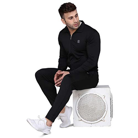 Image of PRAUME Men's Polyester Lycra Track Suit Set (Black, Large)