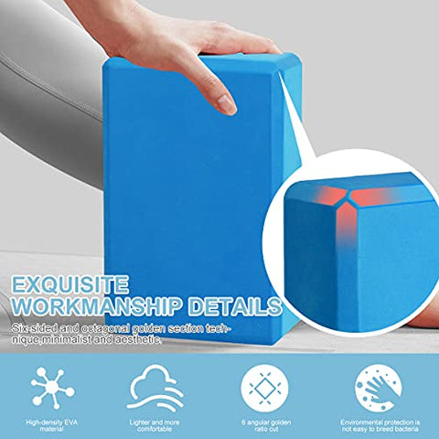 Image of Futurekart Yoga Blocks EVA Foam Block to Support and Deepen Poses, Improve Strength and Aid Balance and Flexibility 2 in 1 Set (Blue)