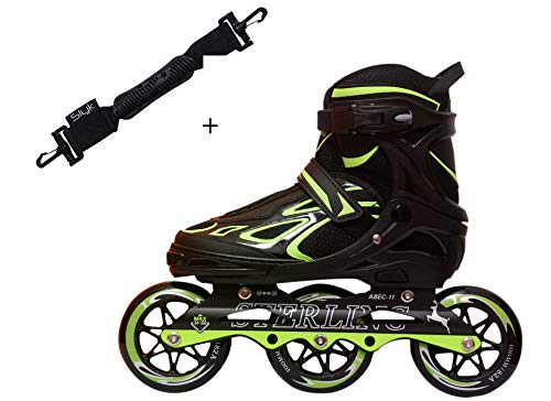 Slyk Sterling Adjustable Inline Skates 100 mm 3 - Polyurethane Speedy Wheels Tri-Skate with ABEC-11 Bearings + Carrier Buckle Hook Strap