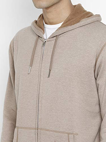 Image of Alan Jones Clothing Men's Poly Cotton Hooded Neck Sweat shirt (SS-401-BISCUIT-S_Brown, Biscuit_S)