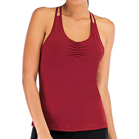Image of Womens Yoga Tank Tops with Built in Bra Strappy Back Workout Tops Sports Racerback Activewear (#B-Red, X-Large)