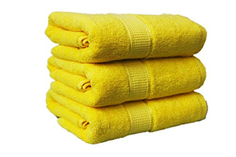 Image of Whatever at Home - 100% Cotton Premium Hand & Sports Towel Set of 3, 65 x 40 cm, Super Absorbency, Ring Spun Cotton for Soft Feel, Yellow Colour - 400 GSM
