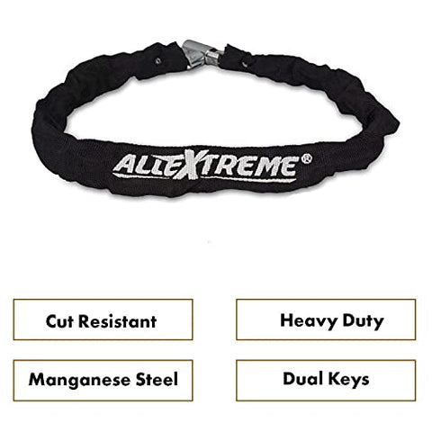 Image of AllExtreme EXBHCL1 Heavy Duty Stainless Steel Helmet Lock Anti-Theft Luggage Secure Chain Lock Device with 2 Keys (Black)