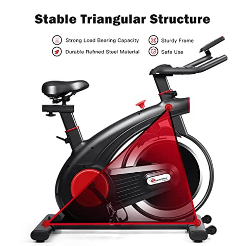 Image of PowerMax Fitness Steel B-S2 Exercise Spin Bike with Flywheel, 14 kg, Saddle Adjustment and Adjustable Foot Strap for Home Workout, Black