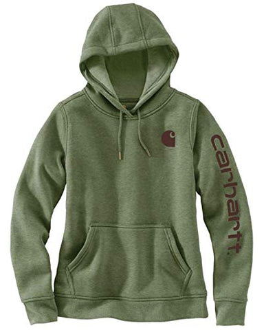 Image of Carhartt Women's Clarksburg Graphic Sleeve Pullover Sweatshirt (Regular and Plus Sizes), Olivine Heather, XX-Large