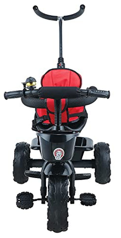 Image of JoyRide Learn-to-Ride Trike on 3 Wheels with Safety Harness, Non-Slip Pedal,Storage Basket and Removable Parent Handle, Black, Red