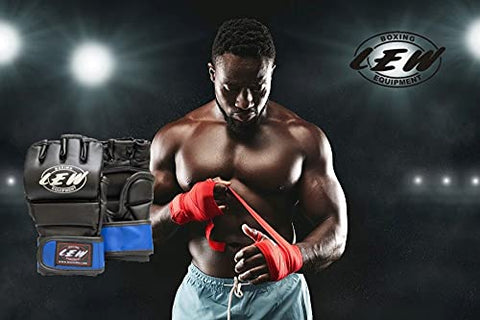 Image of LEW Black/Blue Fight/MMA/Muay Thai Thumb Protection Grappling Gloves (Black/Blue, Small/Medium)