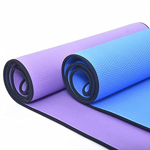 Image of beatXP Purple Color Yoga Asan Mat (6mm) With Black Edges & Carry Strap, Non Slip Extra Thick, High Resilience Exercise Mat For Meditation, Pilates, Stretching, Floor & Gym Fitness Workouts Ideal For Men and Women