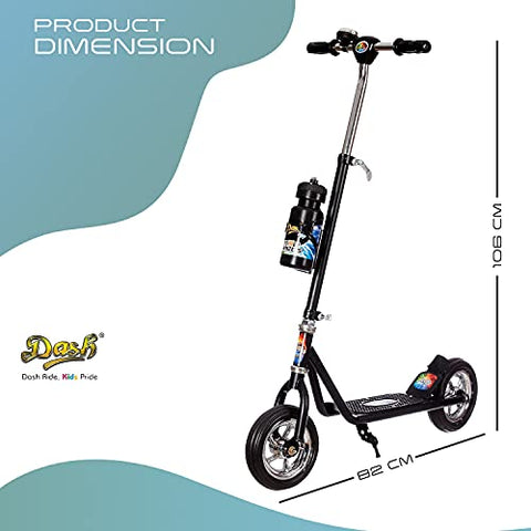 Image of Dash Power Ranger 2 Wheel Scooter for Kids with Sipper, Bell, Stand and Adjustable Height Upto 12 Years Kids (Capacity 60 kg, Black)
