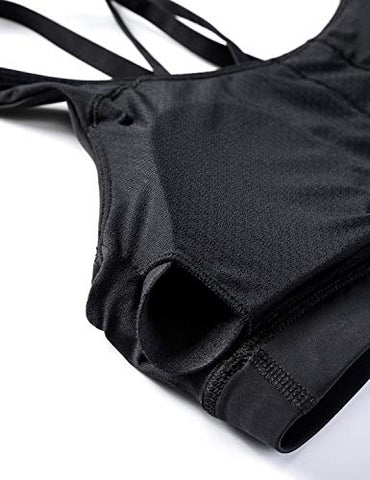 Image of CRZ YOGA Strappy Padded Sports Bra for Women Activewear Medium Support Workout Yoga Bra Tops Black-Logo Medium