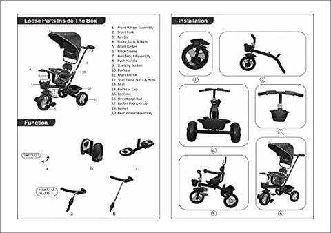 Image of Baby Smile Small Kids Mini Cycle Toys Baby Tricycle | Bicycle For Kids with Canopy Sunroof Protection & Parental Push Handle, Smart Plug & Rubber Wheels Trikes for 1.5 Years to 5 Years Kids, Black & Red