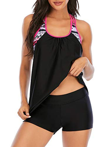 Image of Komorebi Womens Tankini Swimsuits Two Piece Bathing Suit Tummy Control Tankini Top with Boyshort Printed Swimwear, 09 Rose Floral, 10-12