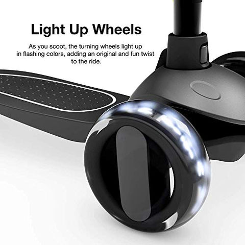 Image of Baybee Alpha Scooter for Kids, 3 Wheel Kids Scooter Smart Kick Scooter with Foldable & Height Adjustable Handle & Extra-Wide LED PU Wheels & Brake, Skate Scooter for Kids (F3-Black)