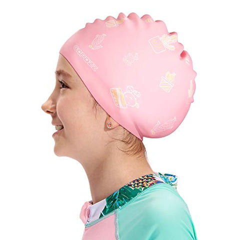 Image of COPOZZ Kids Swim Caps, Silicone Waterproof Swimming Cap Hat for Children Boys Girls Aged 5-12