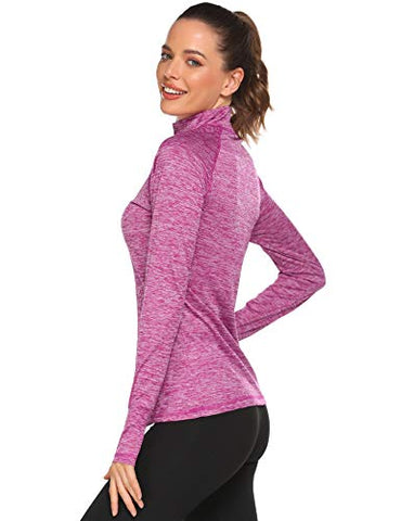 Image of Elesol Women's Long Sleeve Workout Tee Running Gym Sports T-Shirt Fast Dry Red M