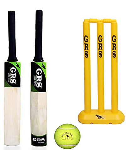 Image of GRS Kids Zone Popular Willow Cricket Bat with Wicket Set & 1 Tennis Ball for Kids (Size 3, Age 6-10 Year Old Kids), Wood