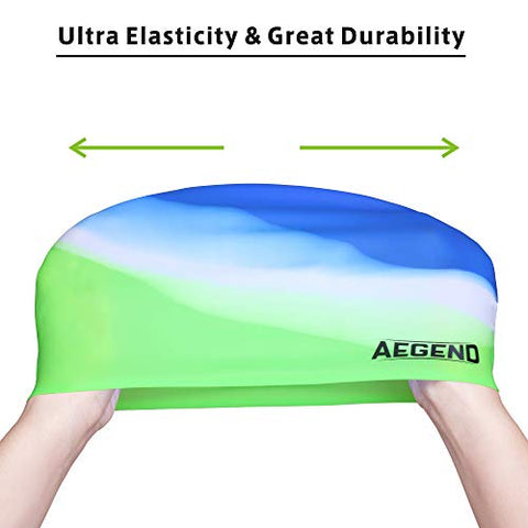 Image of aegend Youth Swim Cap (Age 5-10), 2 Pack, Blue & Green