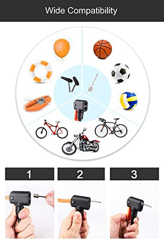 Image of QUPET ® Mini Portable Bike, Bicycle Tire Hand Foot Activated Floor Pump with Presta Schrader Dunlop Valves Extra Valve and Gas Needle