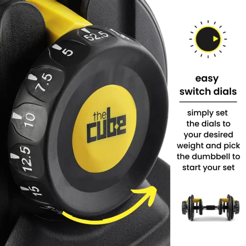 The Cube Club PowerBells | 2 x Adjustable Dumbbells for Men & Women for Fitness and Home Workout (2.5kg to 24kg) | Alloy Steel & Plastic | Black