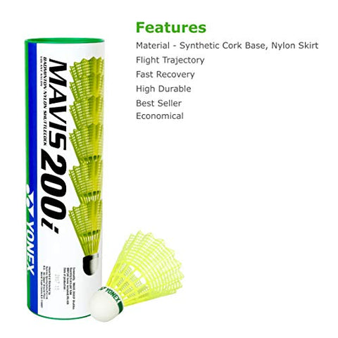 Image of Yonex Muscle Power 55 Badminton Racquet with Free Full Cover (Graphite, G4, 83 Grams, 30 lbs Tension) | Made in Taiwan+Yonex Mavis 200i Nylon Shuttle Cock, Pack of 6 (Yellow)