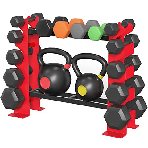 Image of FISUP Weight Rack for Dumbbells, Dumbbell Rack Stand Only 450LBS Capacity Weight Rack for Home Gym Strength Training Dumbbell Racks Red and Black 5 Tier