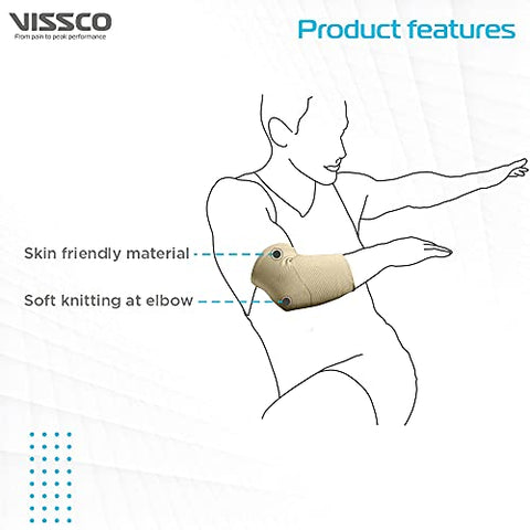 Image of Vissco Elbow Support Relief Belt for Elbow Joint Pain, Sport Injuries, Tennis Elbow, Joint Sprain & Strain For Men & Women | Elbow Support for Gym | Sleeves for Cricket, Volleyball - Medium (Beige)