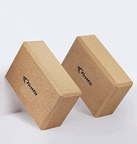 Image of FirstFit Yoga Block | Non-Slip and Supra Grip Natural Cork Yoga Brick | Regular & Handstand Blocks | Wrist Support Wedge | Calf Stretch Wedge | Exercise Accessories for Women & Men