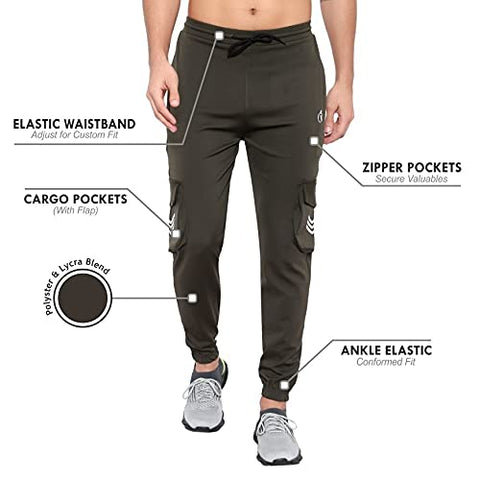 Image of BLUE STAR SHARK Men's Lycra Stretchable Regular Fit Stylish Cargo Style Joggers Track Pant Lower Pyjama Olive