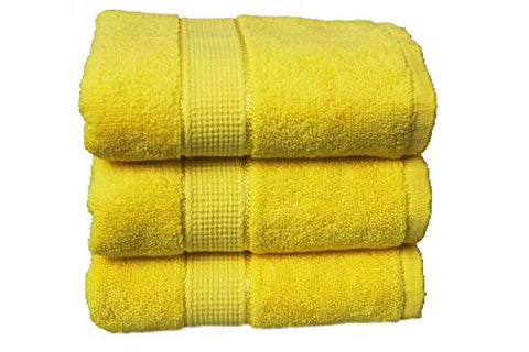 Image of Whatever at Home - 100% Cotton Premium Hand & Sports Towel Set of 3, 65 x 40 cm, Super Absorbency, Ring Spun Cotton for Soft Feel, Yellow Colour - 400 GSM