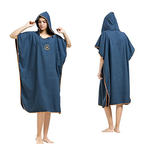 Image of Hiturbo Microfiber Surf Beach Wetsuit Changing Towel Bath Robe Poncho with Hood -One Size Fit All