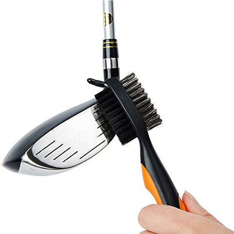 Image of Pack of 2 Golf Brush Club Groove Cleaner with 2 Ft Retractable Zip-line and Aluminum Carabiner Cleaning Tools Lightweight and Stylish (Black+Red)
