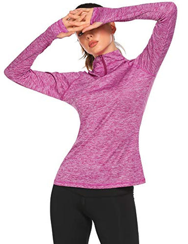 Image of Elesol Women's Long Sleeve Workout Tee Running Gym Sports T-Shirt Fast Dry Red M