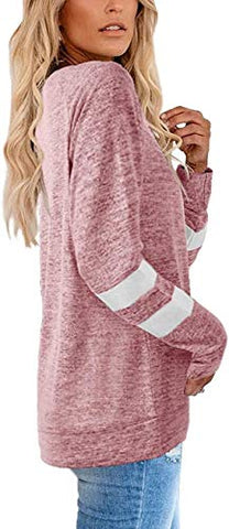 Image of AELSON Womens Long Sleeve Sweatshirts Crewneck Color Block Sweaters Tunic Tops Faith Print Shirts