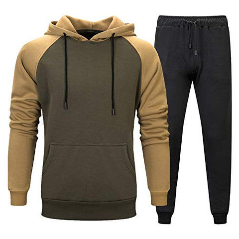 Image of Mens Sweatsuits 2 Piece Tracksuit Sport Wear Outfits Set Athletic Jogging Suit, Hoodie Sweatshirt +Jogger Sweatpants Green