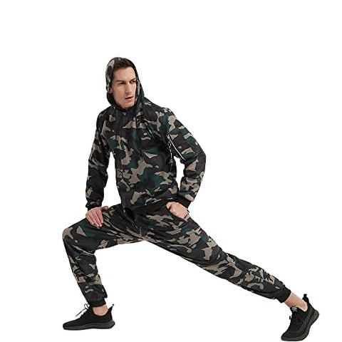 Image of Osmyzcp Men's Jogging Suits Casual Pullover Hoodie 2-Piece Gym Tracksuit Camo Hooded Camo Green 3XL