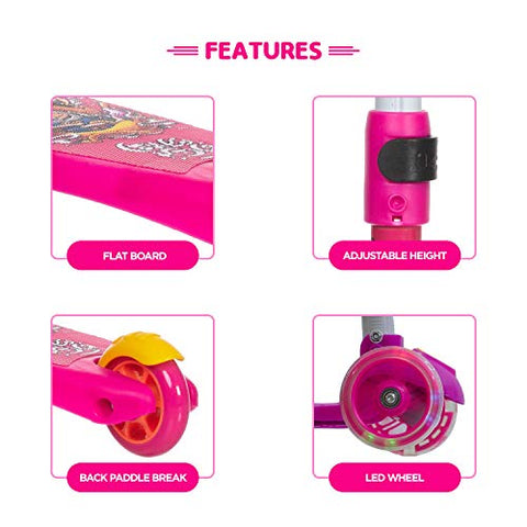 Image of NHR Smart Kick Scooter, 3 Adjustable Height, Foldable,Front Wheel Light & PVC Wheels for Kids (3 to 8 Years ,Pink)