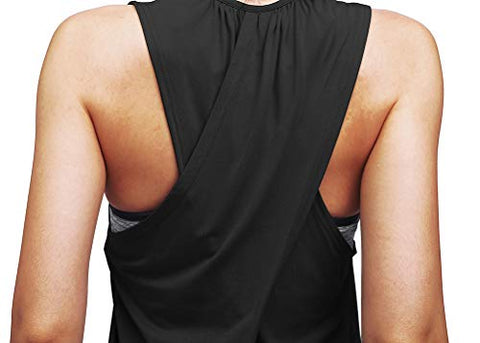 Image of Mippo Workout Tops for Women Workout Shirts Yoga Tops Sports Gym Clothes Activewear Tops Muscle Tank Long Athletic Running Racerback Tank Tops for Women Black L