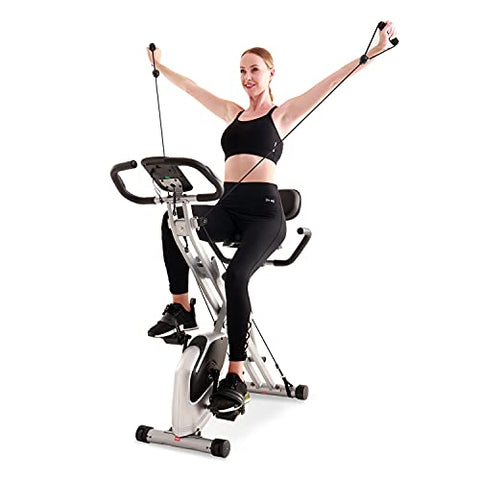 Image of Davcreator Foldable Fitness Exercise Bike, Magnetic Slim Cycle 2-in-1 Recumbent & Upright Stationary Bike with Arm Workout for Home