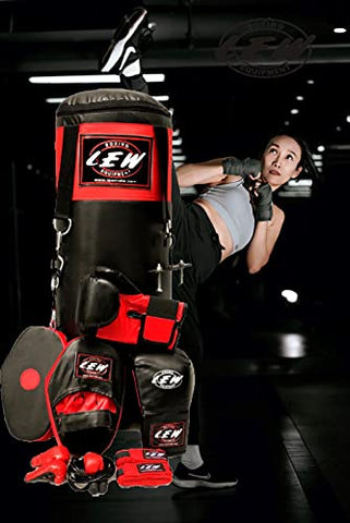 Image of LEW Punching Bag 10 Piece Boxing Set Filled with Heavy Bag Gloves Ceiling Hook Chains Hand Wraps Training Kickboxing Muay Thai MMA Punching Bags