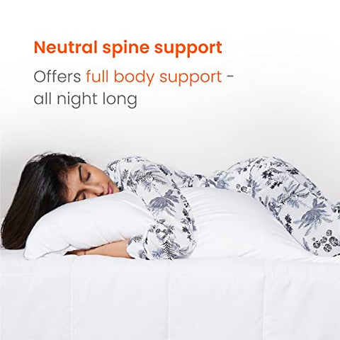Image of SleepyCat Microfiber Cuddle Pillow with Cover for Body Support and Used During Pregnancy (50x19 inches, White Pillow and Grey Cover)