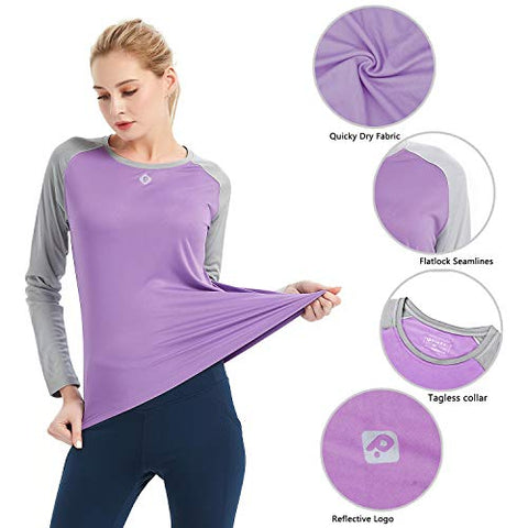 Image of Women's UPF 50+ Sun Protection T-Shirt Long Sleeve Indoor Outdoor Athletic Workout Running Hiking Fishing Shirt for Women Purple Gray
