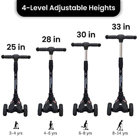 Image of R for Rabbit Road Runner Kick Scooter for Kids of Above 3 Years, Skating Scooter for Boys, Girls, Scratch Free LED PU Wheels, 4-Level Adjustable Handlebar & Foldable Design & Wide Standing Board, Weight Capacity 75Kgs ( Black)