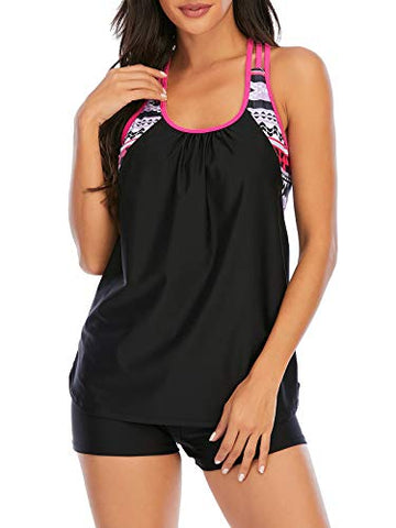Image of Komorebi Womens Tankini Swimsuits Two Piece Bathing Suit Tummy Control Tankini Top with Boyshort Printed Swimwear, 09 Rose Floral, 10-12