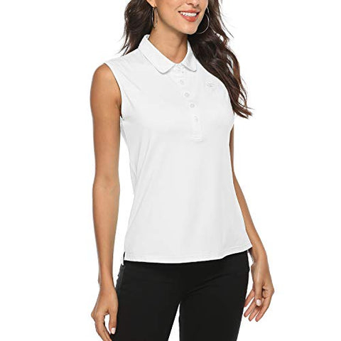 Image of AIRIKE Golf Polo Shirts for Women Sleeveless Summer Sports Athletic Fashionable Workwear-Quick Dry Womens Tank Tops (White, Small)
